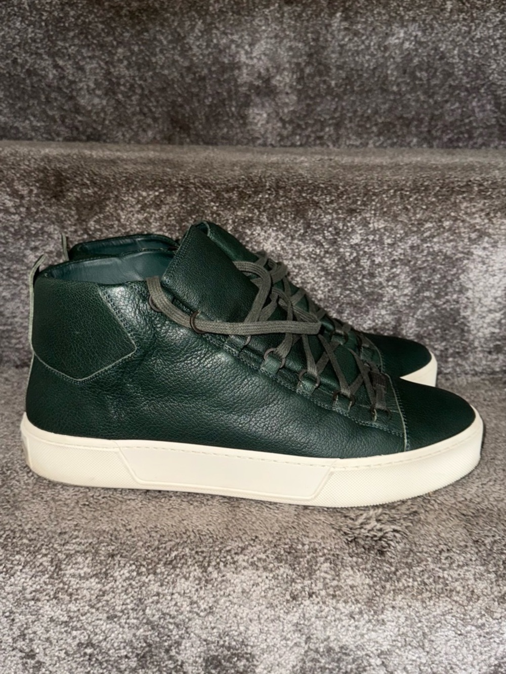 Balenciaga Dark Green Leather High-Top Sneakers with White Sole